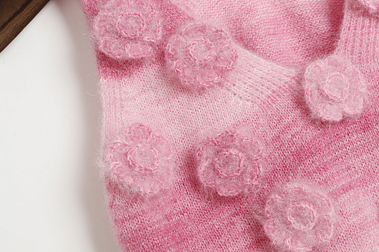 Fashion Lovely 3D Floral Design Short Knitted Sweaters