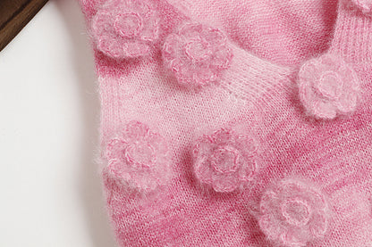 Fashion Lovely 3D Floral Design Short Knitted Sweaters