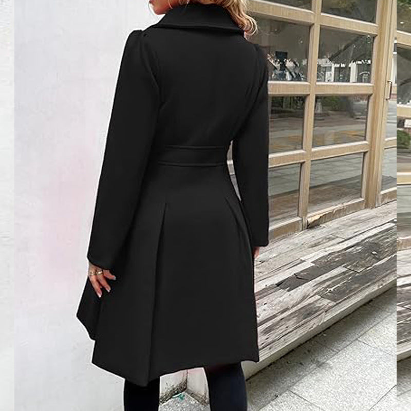 Fashion Women's Trench Coat Lapel Double-breasted Pocket A-shaped Pea Coat