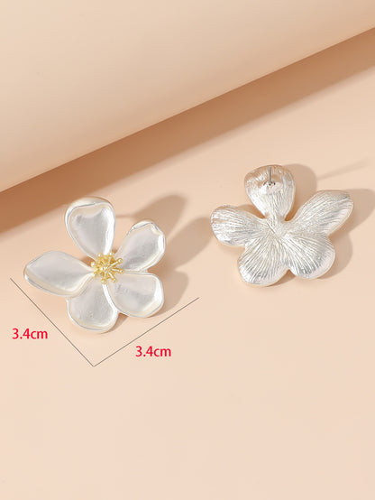 Fashion Metal Texture 3D Five-petal Flower Stud Earrings