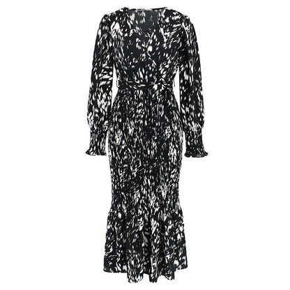 Elegant V Neck Floral Print Mermaid Long Dresses