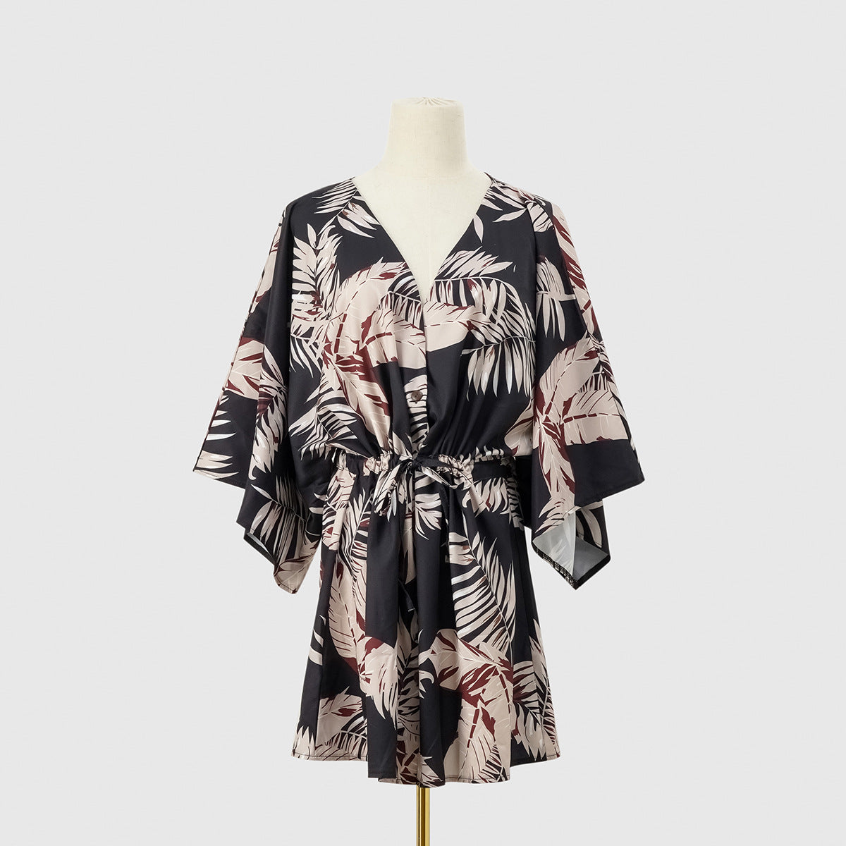 Casual Summer Leaf Print Half Sleeves Mini Dresses