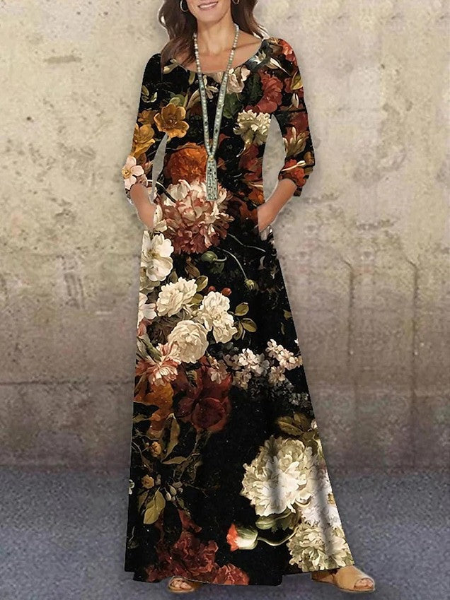 Elegant 3D Floral Print Summer Long Dresses