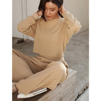 Casual Fall/Winter Two Pieces Tops & Wide Legs Pants