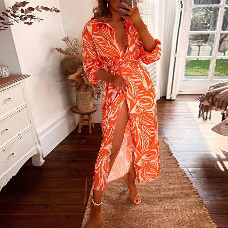 Fashion Floral Print Midi Length Dresses