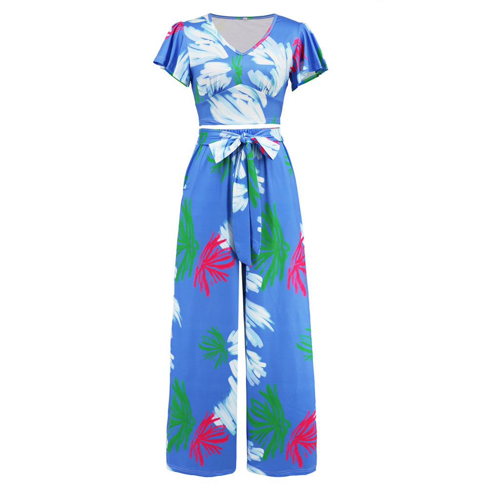 Summer Midriff Baring Tops and Long Pants Two Pieces Sets