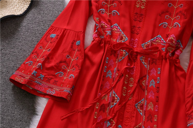 Bohemian Summer V Neck Long Vacation Dresses
