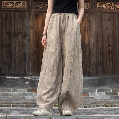 Casual Dyed Linen Wide Legs Pants