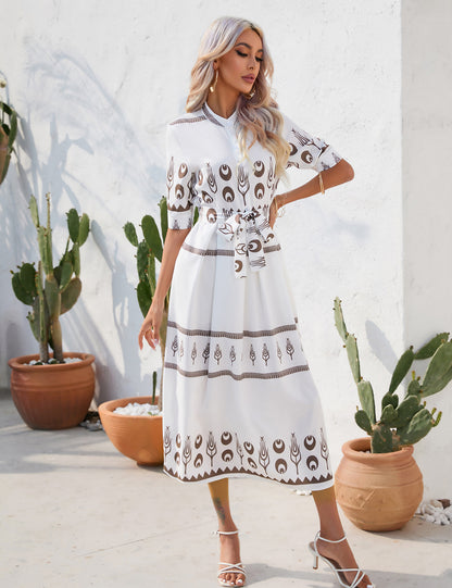 Vintage Summer Half Sleeves Women Midi Dresses