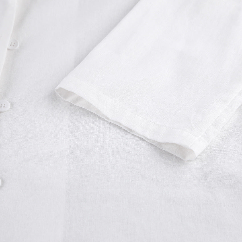Summer Cotton Long Sleeves Shirts and Shorts Suits
