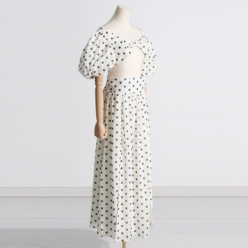 Designed Puff Sleeves Short Tops and Split Skirts Suits
