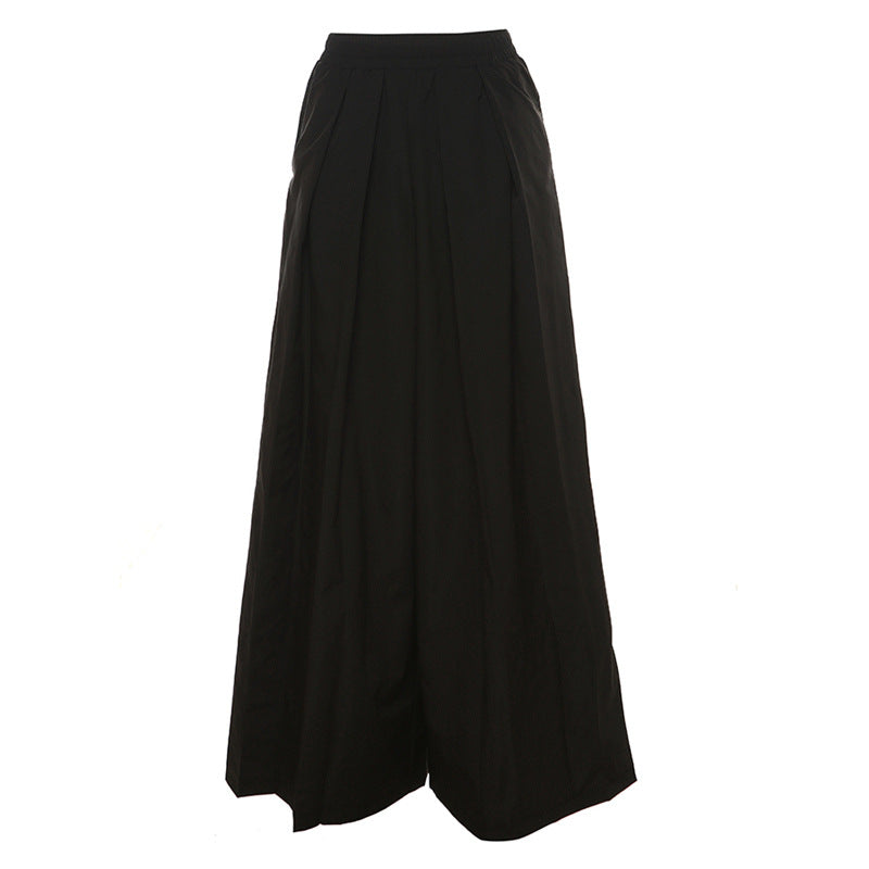 Casual High Waist Summer Black Wide Legs Pants