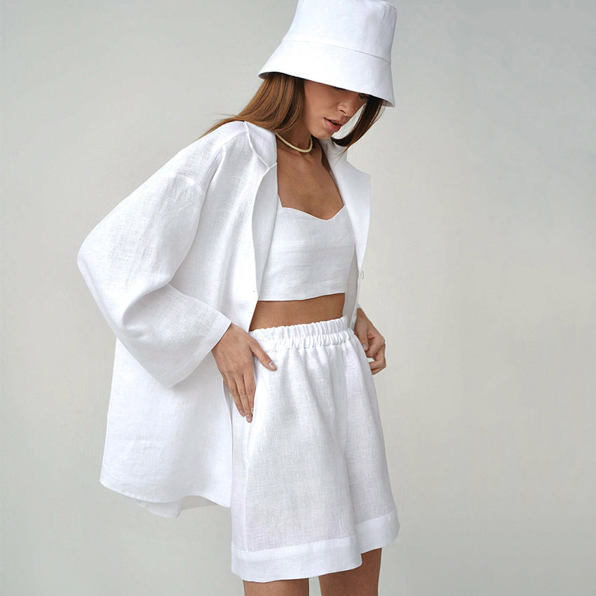 Summer Cotton Long Sleeves Shirts and Shorts Suits