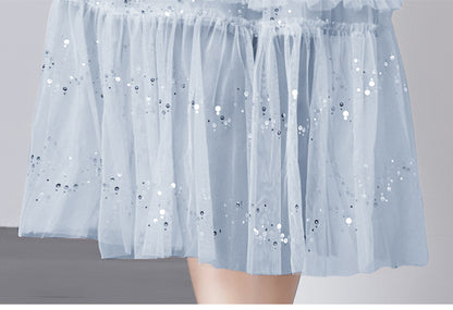 Luxury Square Neckline Net Sequined Long Party Dresses