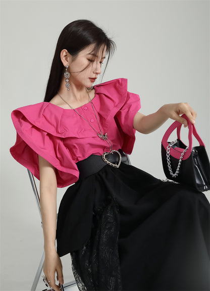 Designed Ruffled Short Sleeves Shirts