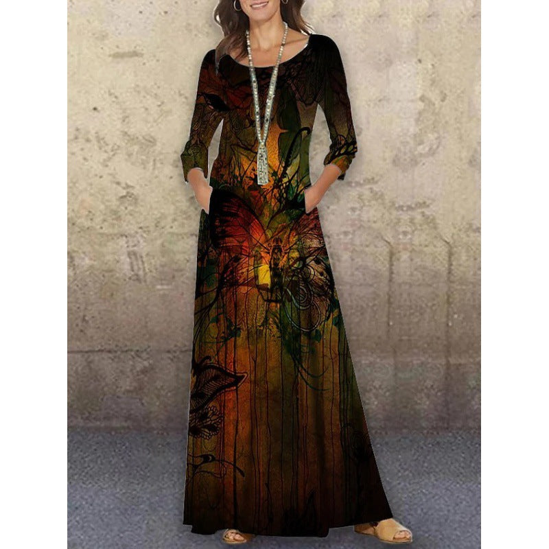 Elegant 3D Floral Print Summer Long Dresses