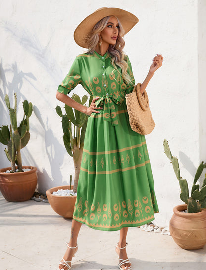 Vintage Summer Half Sleeves Women Midi Dresses
