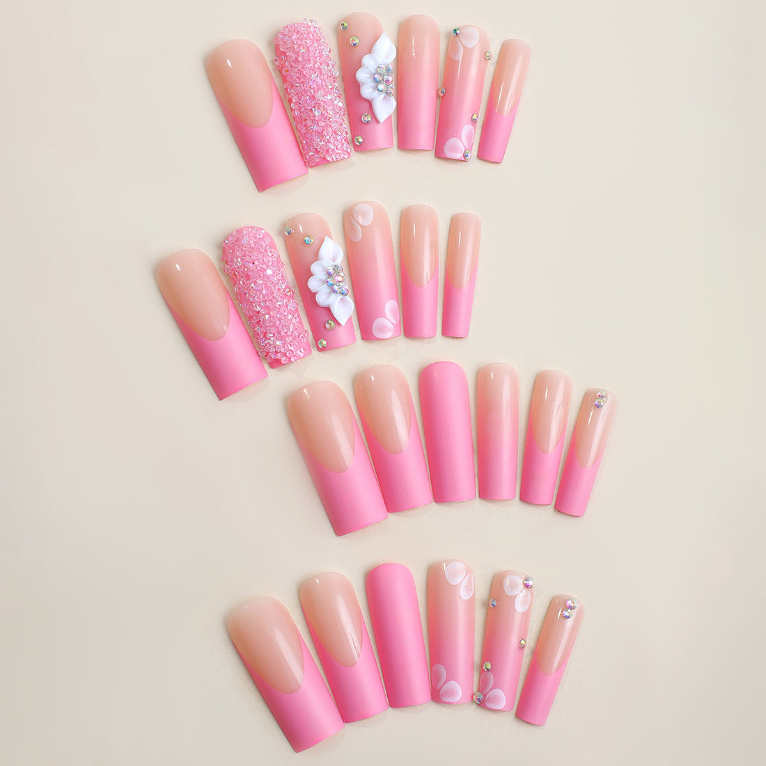 Valentine's Day Pink Small Rhinestone Press on Nails