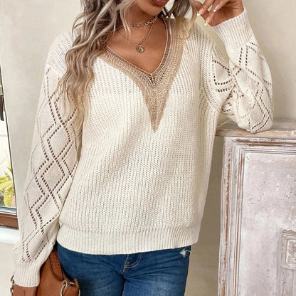 Casual V Neck Knitted Pullover Sweaters
