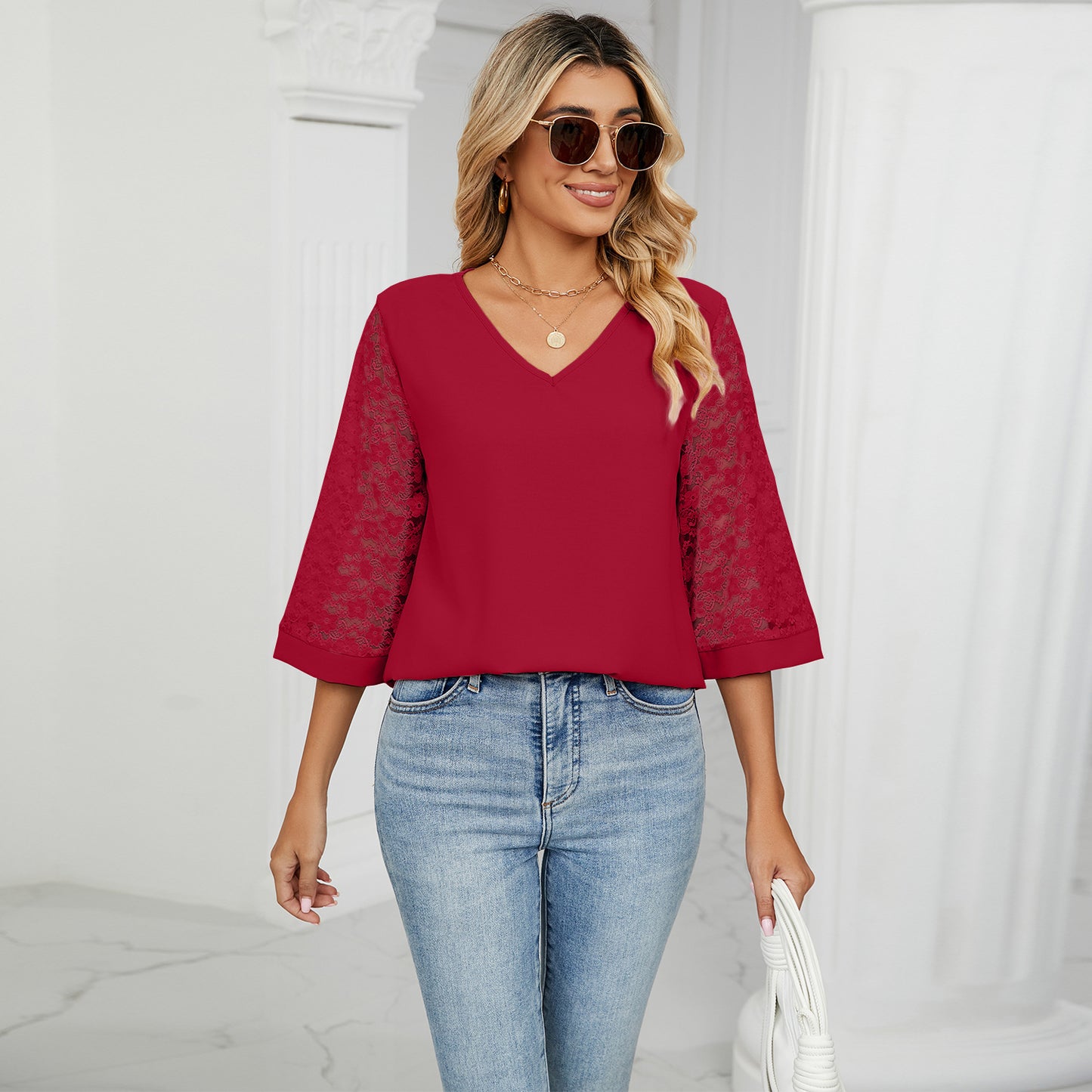 Fashion Summer Chiffon 3/4 Sleeves Women Blouses