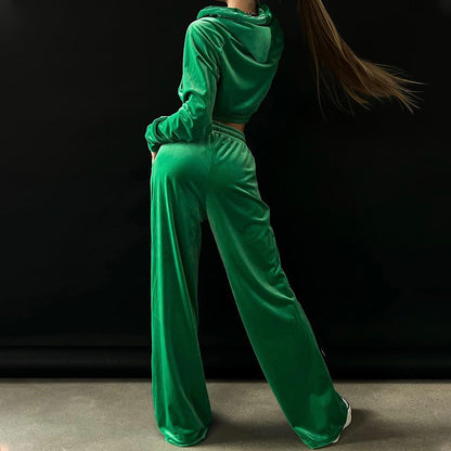 Casual Pleuche Women Two Pieces Suits