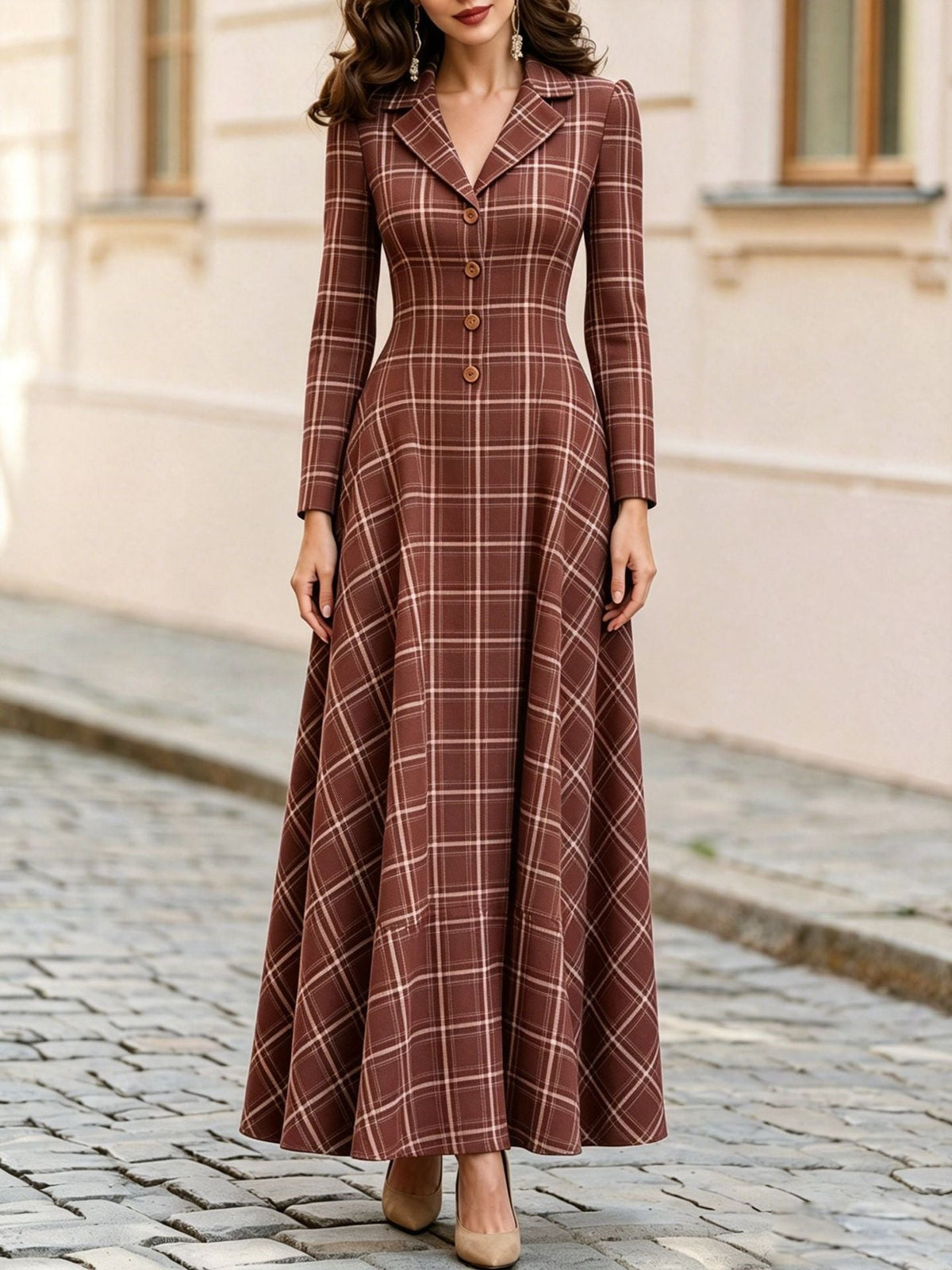 Women's Autumn & Winter Elegant French Plaid Button-Front Blazer Dress