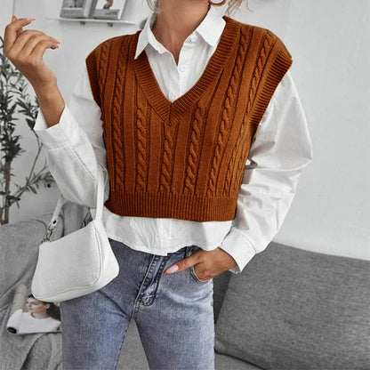 Casual V Neck Sleeveless Knitted Vest