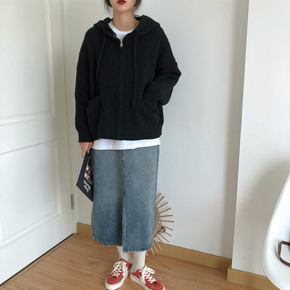 Casual Vintage Knitted Hoodies Cardigan Sweaters