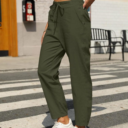 Casual Linen Drawstring Women Pants