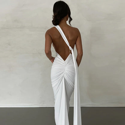 Sexy One Shoulder Sleeveless Long Evening Party Dresses