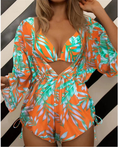 Sexy Net Drawstring 3pcs Women Swimsuits