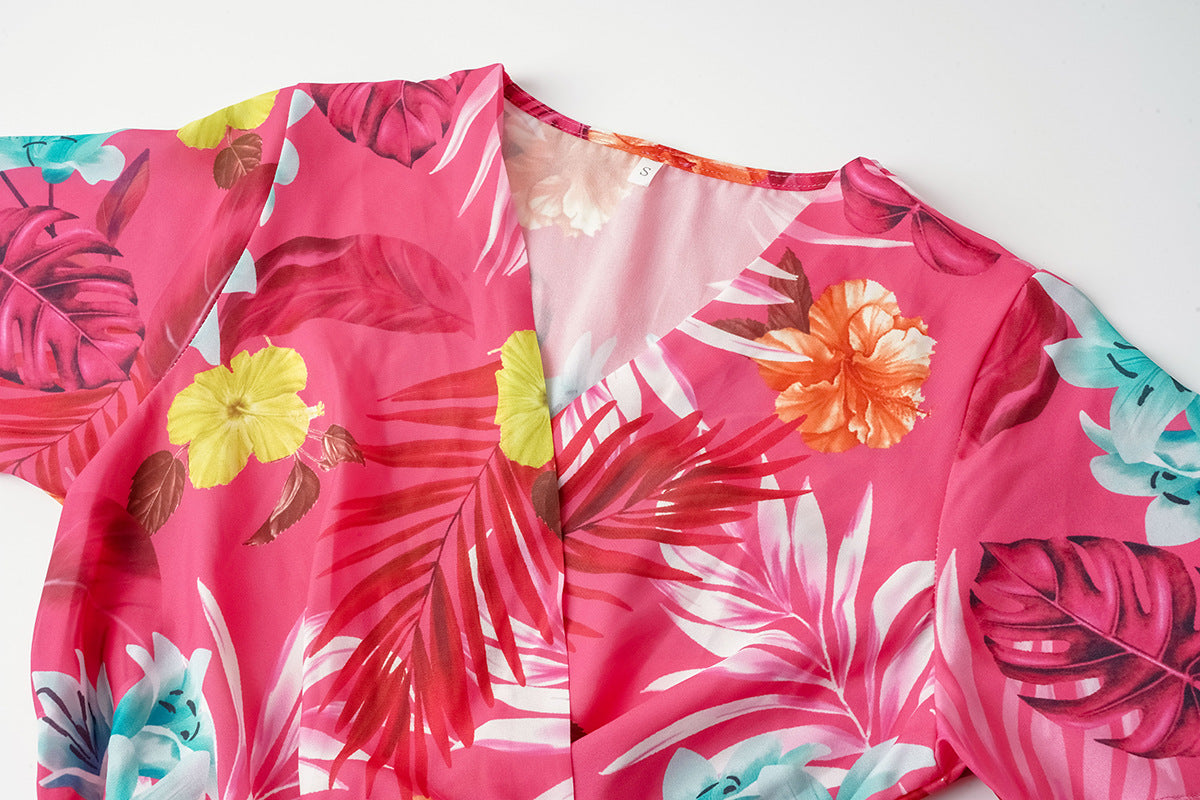 Summer Floral Print Short Sleeves Midi Dresses