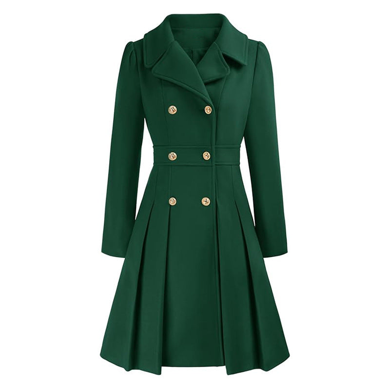 Fashion Women's Trench Coat Lapel Double-breasted Pocket A-shaped Pea Coat