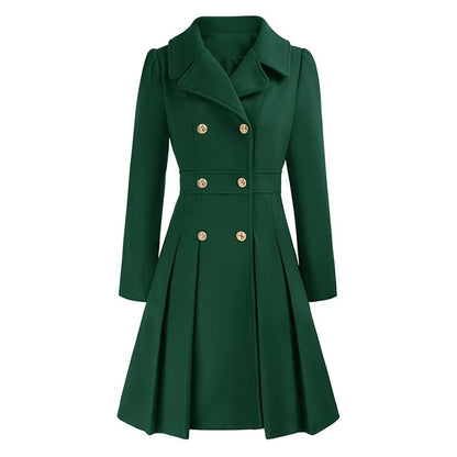 Fashion Women's Trench Coat Lapel Double-breasted Pocket A-shaped Pea Coat