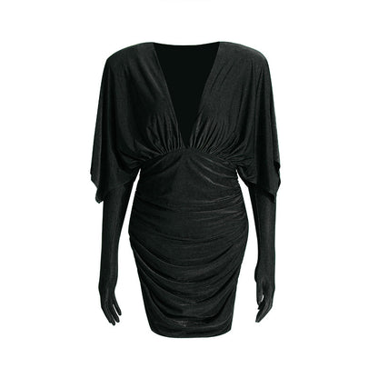 Fashion Deep V Neck Designed Mini Party Dresses with Gloves