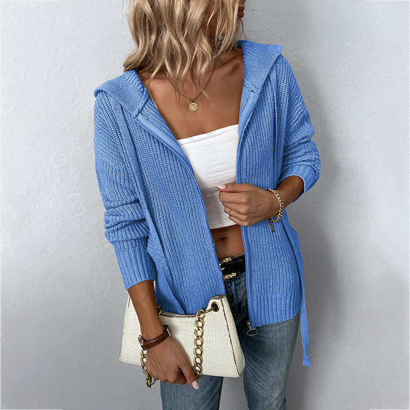 Fashion Zipper Knitted Cardigan Coats for Women