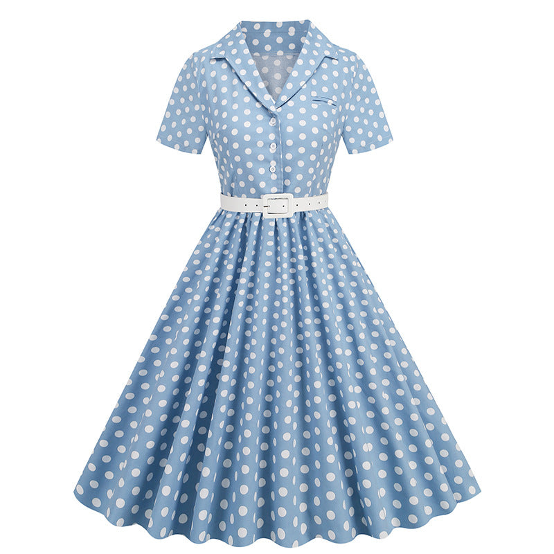 Vintage Turnover Collar Short Sleeves Dresses
