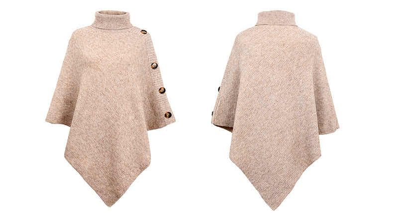 Casual High Neck Knitted Cloak Coats for Women
