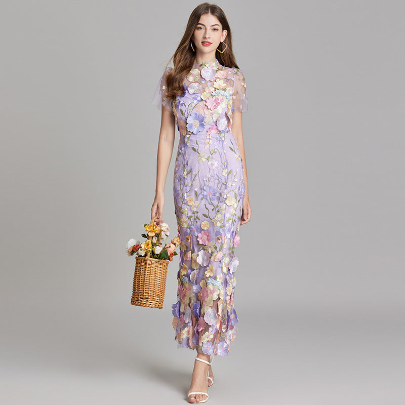 Designed 3d Flowers Embroidery Mermaid Sheath Dresses