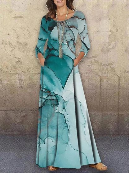 Elegant 3D Floral Print Summer Long Dresses