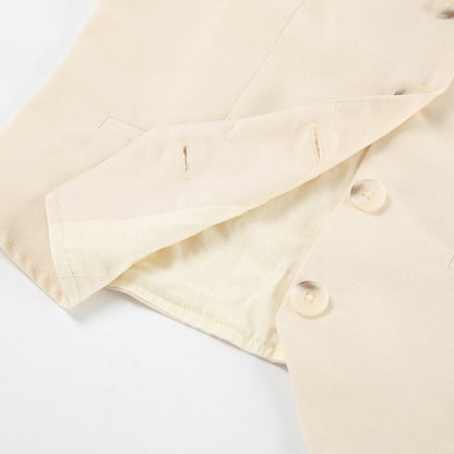 Ivory Cotton Linen Sleeveless Vest and Shorts Suits