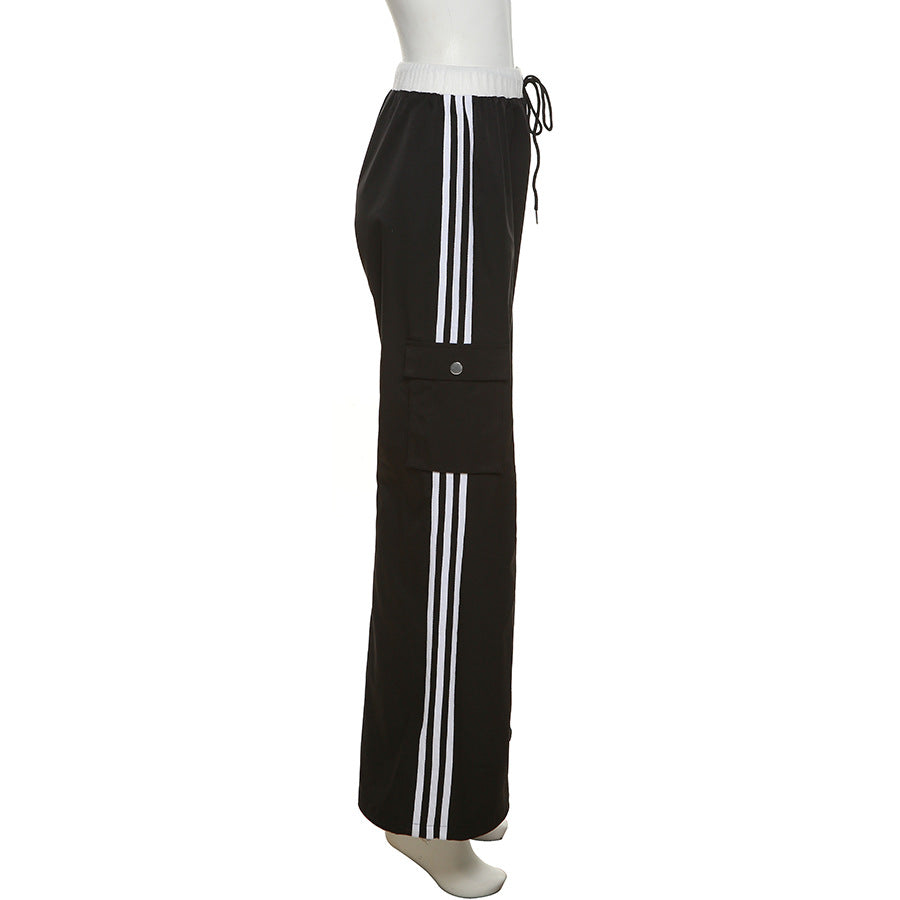 Fashion Black High Waist Black Ankle Tied Pants