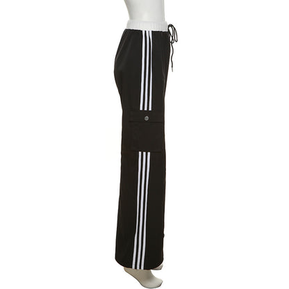 Fashion Black High Waist Black Ankle Tied Pants