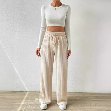 Casual Elastic High Waist Wide Legs Pants for Women