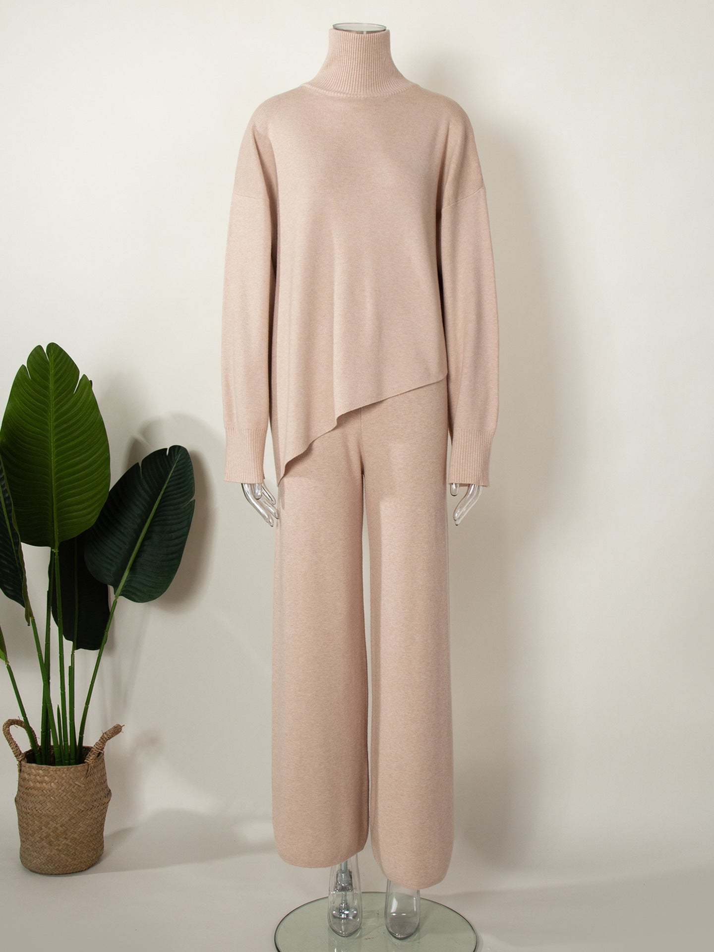 Casual Irregular Pullover Sweaters and Wide Legs Pants Outfits Sets
