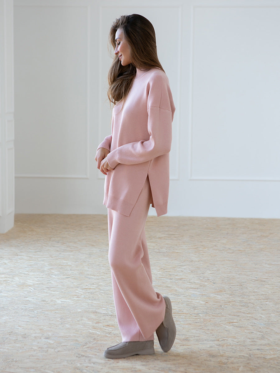 Casual Women High Neck Sweaters and Pants Two Pieces Sets