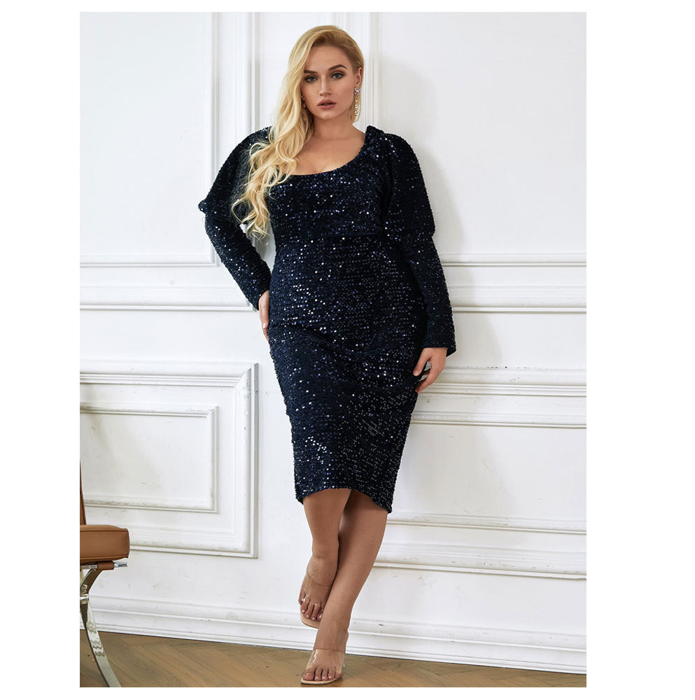 Summer Long Sleeves Sequined Plus Sizes Dresses