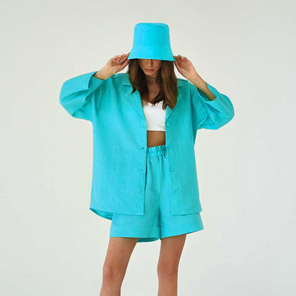 Summer Cotton Long Sleeves Shirts and Shorts Suits