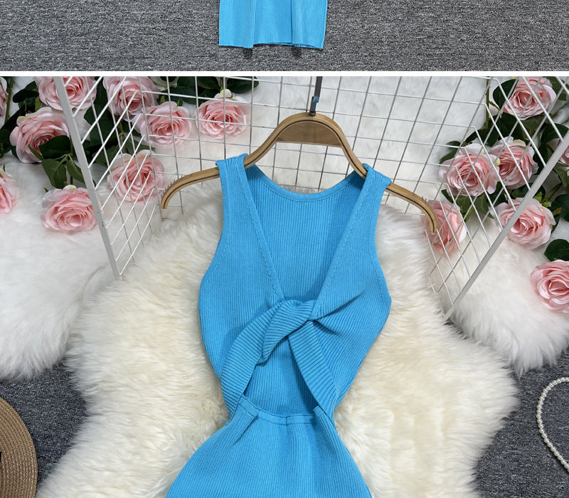 Sexy Summer Twist Designed Knitted Tank Top Elastic Dresses