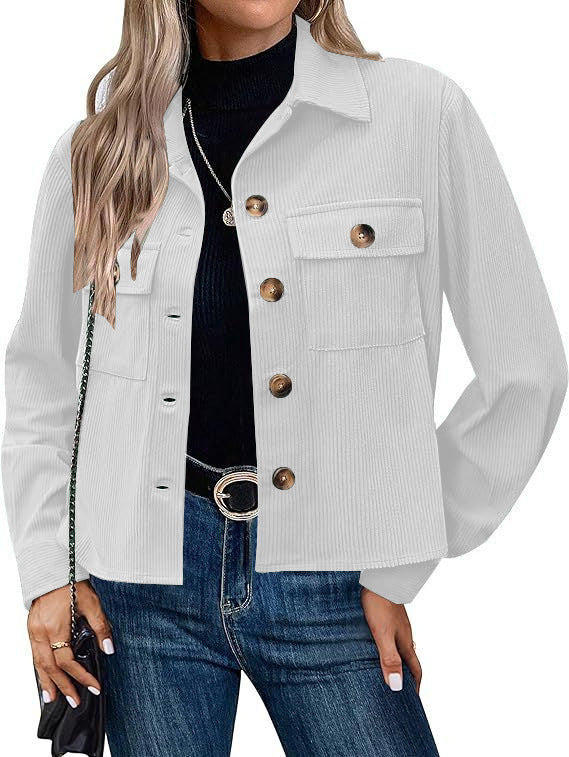 Women's Fashion Casual Short Shirt Corduroy Button-up Top Jackets